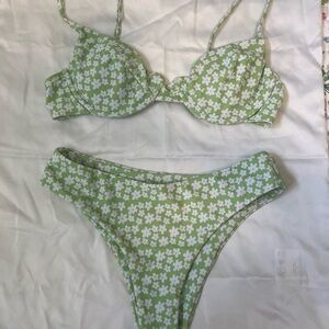 Aurelle Green Floral Bikini Set